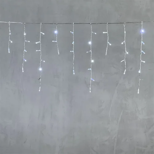 Гирлянда Бахрома с Колпачком 4,9 x 0,5 м Белая с Мерцанием Белого Диода 220В, 195 LED, Провод Прозрачный ПВХ, IP65. Фото 6.