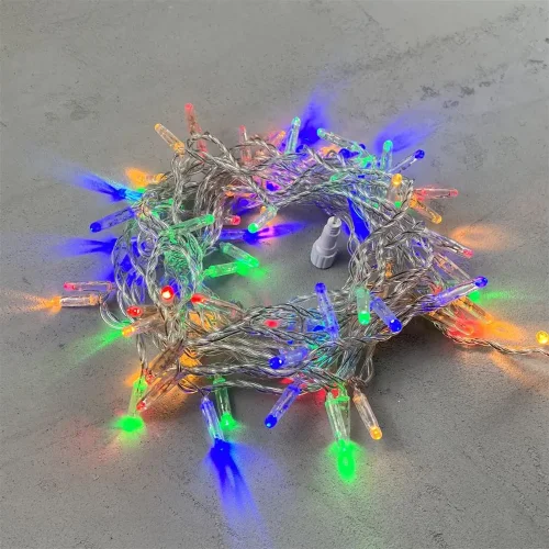 Гирлянда Нить с Колпачком 10м Разноцветная 220В, 100 LED, Провод Прозрачный ПВХ, IP65. Фото 1.