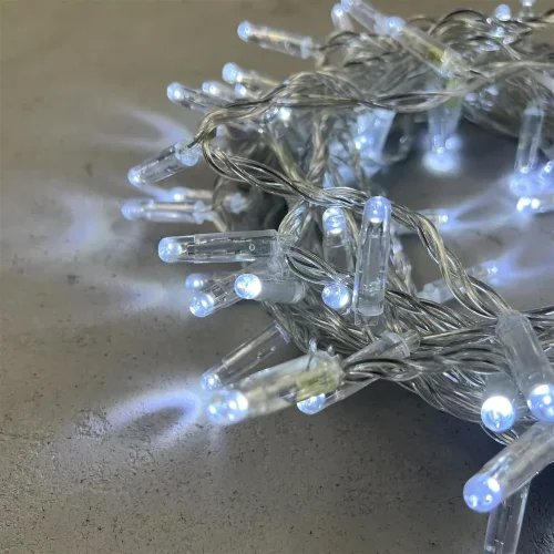 Гирлянда Нить с Колпачком 10м Белая 220В, 100 LED, Провод Прозрачный ПВХ, IP65. Фото 2.