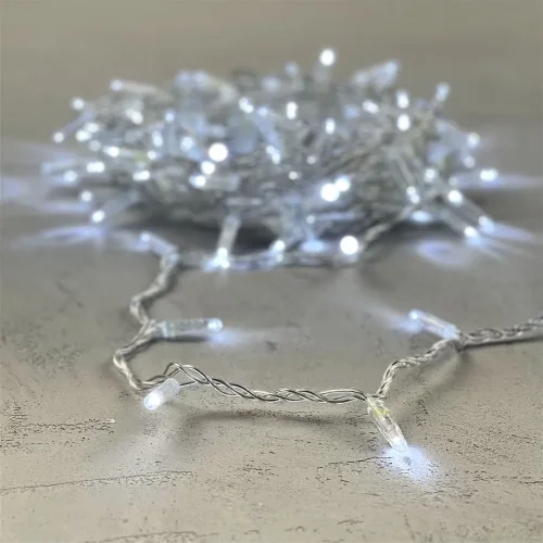 Гирлянда Нить с Колпачком 10м Белая 220В, 100 LED, Провод Прозрачный ПВХ, IP65. Фото 6.