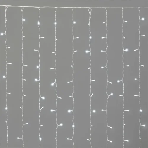 Гирлянда Занавес Облегченный 2 x 1 м Белый 220В, 200 LED, Провод Прозрачный ПВХ, IP54. Фото 1.