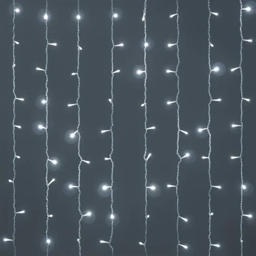 Гирлянда Занавес Облегченный 2 x 1 м Белый 220В, 200 LED, Провод Прозрачный ПВХ, IP54. Фото 3.