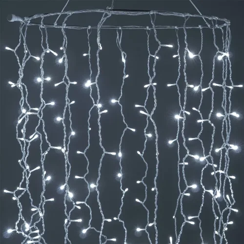 Гирлянда Занавес Облегченный 2 x 1 м Белый 220В, 200 LED, Провод Прозрачный ПВХ, IP54. Фото 4.