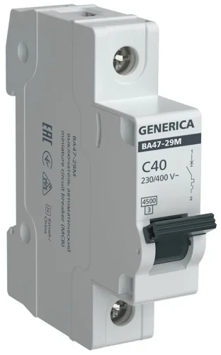 Выключатель автоматический модульный 1п C 40А 4.5кА ВА47-29М GENERICA MVA21-1-040-C-G - фото