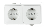 Розетка двойная с заземлением со шторкой AQUA белая полугерметичная 3123 IN HOME - Фото