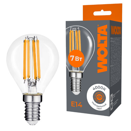 Светодиодная лампа WOLTA FILAMENT WF-G45-7W4KE14 7Вт 4000K Е14 - фото 1.