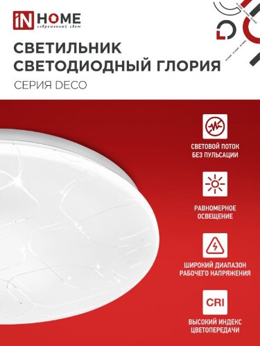 Светильник светодиодный серии DECO ГЛОРИЯ 24Вт 230В 4000К 2160Лм 330х55мм IN HOME - Фото 5