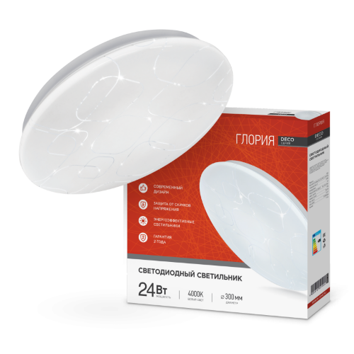 Светильник светодиодный серии DECO ГЛОРИЯ 24Вт 230В 4000К 2160Лм 330х55мм IN HOME - Фото