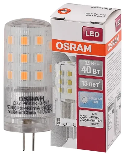 Лампа светодиодная 3.5W/4000K (=40W) G4 12V | LEDPPIN 450Lm d18x50 | - OSRAM. Фото 3