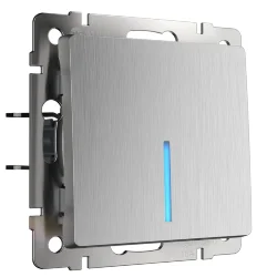 Выключатель одноклавишный проходной с подсветкой cеребряный рифленый W1112109