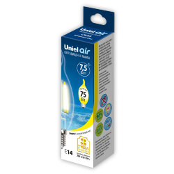 LED-CW35-7.5W-WW-E14-CL GLA01TR Лампа светодиодная, Форма свеча на ветру, прозрачная, Серия Air, Теплый белый свет 3000K