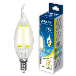 LED-CW35-7.5W-WW-E14-CL GLA01TR Лампа светодиодная, Форма свеча на ветру, прозрачная, Серия Air, Теплый белый свет 3000K