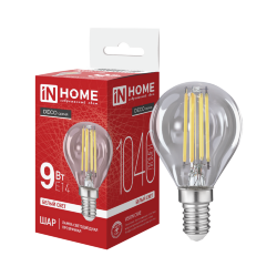 Лампа светодиодная LED-ШАР-deco 9Вт 230В Е14 4000К 1040Лм прозрачная IN HOME