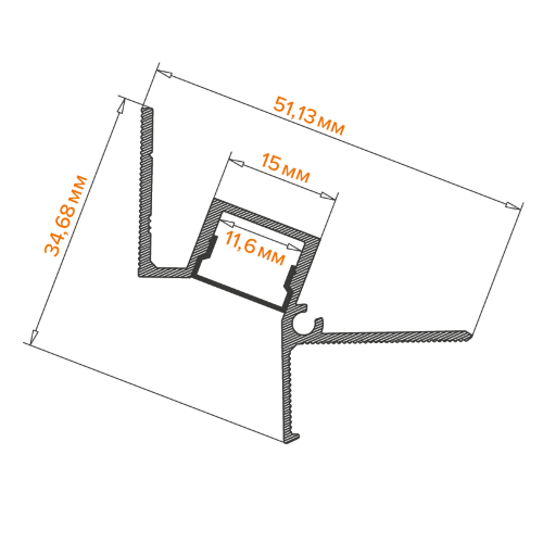 Профиль алюминиевый теневой WOLTA WAP-I-51/35/3000-В встраиваемый черный 51х35х3000мм для потолков из гипсокартона - фото 2.