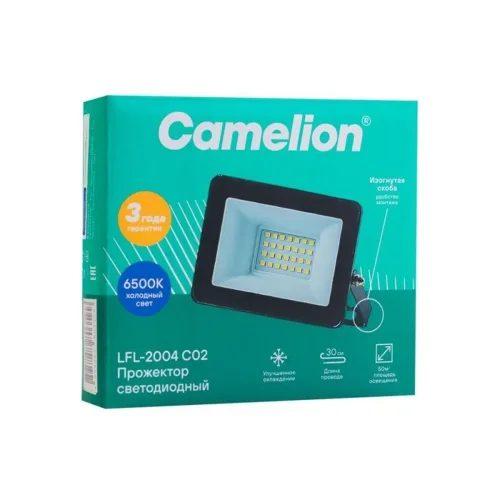 Прожектор светодиодный LFL-2004 C02 LED SMD 20Вт IP65 6500К 2000лм 230В 113х102х24 черн. Camelion 16330 - фото 5