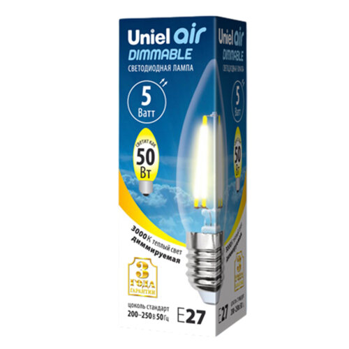 LED-C35-5W-WW-E27-CL-DIM GLA01TR Лампа светодиодная диммируемая, Форма свеча, прозрачная, Серия Air, Теплый белый свет 3000K - фото 3