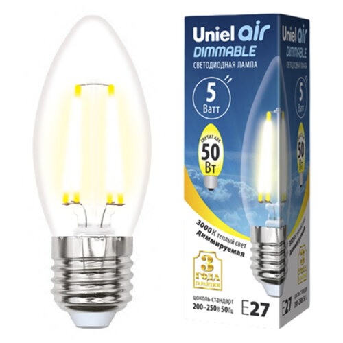 LED-C35-5W-WW-E27-CL-DIM GLA01TR Лампа светодиодная диммируемая, Форма свеча, прозрачная, Серия Air, Теплый белый свет 3000K - фото 4