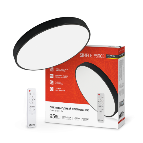Светильник светодиодный SCANDY SIMPLE-95RCB 95Вт 230В 3000-6500K 7600Лм 500x50мм с пультом ДУ черный IN HOME - Фото