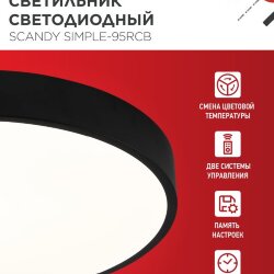 Светильник светодиодный SCANDY SIMPLE-95RCB 95Вт 230В 3000-6500K 7600Лм 500x50мм с пультом ДУ черный IN HOME