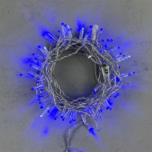 Гирлянда Нить с Колпачком 10м Синяя с Мерцанием Белого Диода 220В, 100 LED, Провод Прозрачный ПВХ, I. Фото 1.