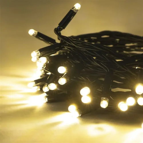 Гирлянда Нить с Колпачком 10м Тепло-Белая 220В, 100 LED, Провод Черный ПВХ, IP65. Фото 3.