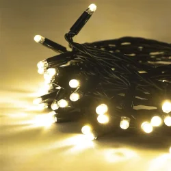 Гирлянда Нить с Колпачком 10м Тепло-Белая 220В, 100 LED, Провод Черный ПВХ, IP65
