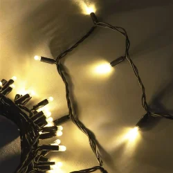 Гирлянда Нить с Колпачком 10м Тепло-Белая 220В, 100 LED, Провод Черный ПВХ, IP65