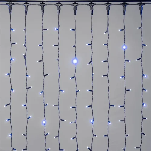 Гирлянда Занавес 2 x 2 м Синий 220В, 400 LED, Провод Черный Каучук 2,3мм, IP65. Фото 1.