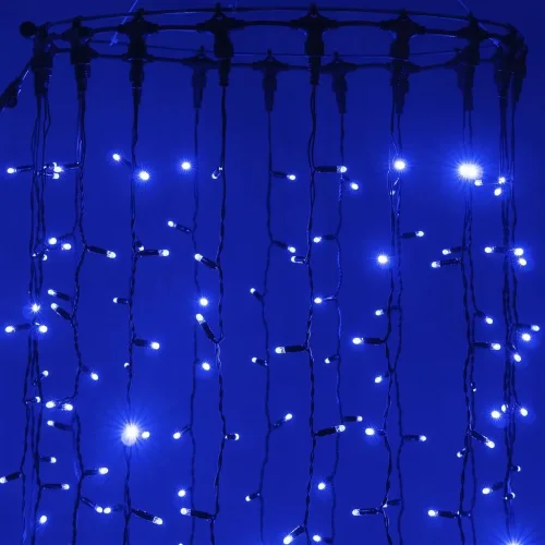 Гирлянда Занавес 2 x 2 м Синий 220В, 400 LED, Провод Черный Каучук 2,3мм, IP65. Фото 4.