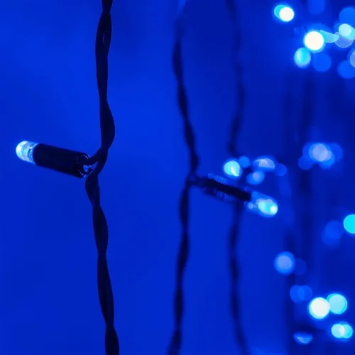 Гирлянда Занавес 2 x 2 м Синий 220В, 400 LED, Провод Черный Каучук 2,3мм, IP65. Фото 5.