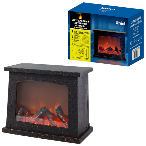 ULD-L2821-005-DNC-RED BLACK FIREPLACE Светильник светодиодный Камин с эффектом пламени, питание от батареек 3АА не в-к или USB в-к, 28х21см, 5 светодиодов, Корпус черный, TM Uniel - фото 10