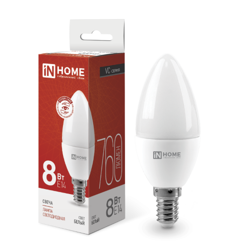 Лампа светодиодная LED-СВЕЧА-VC 8Вт 230В Е14 4000К 760Лм IN HOME - Фото