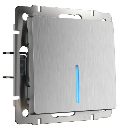 Выключатель одноклавишный с подсветкой cеребряный рифленый W1110109 - фото