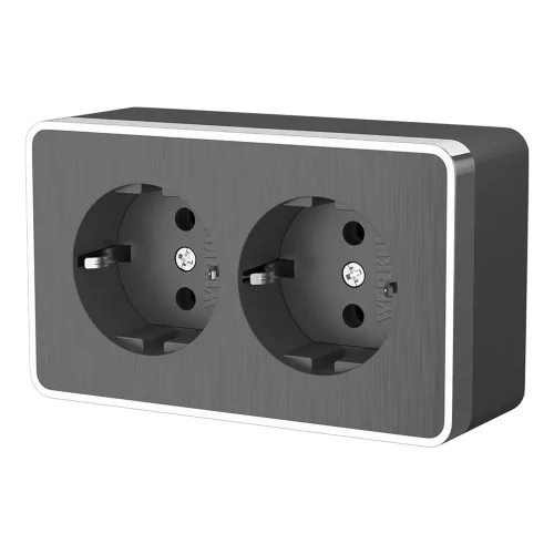 Розетка двойная с заземлением Gallant графит рифленый W5072104 - фото