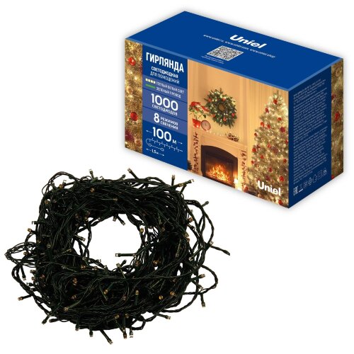 ULD-S10000-1000-DGA WARM WHITE IP20 Гирлянда светодиодная, 100м, 1000 светодиодов, Теплый белый свет, Провод зеленый - фото 14