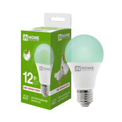 Лампа светодиодная для птицеводства LED-А60 MEAT 12Вт 230В Е27 для выращивания бройлеров IN HOME