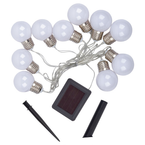 USL-S-126-PT1800 FROST BULBS Садовая гирлянда на солнечной батарее Матовые лампочки, 10 светодиодов, Теплый белый свет, 1xАА Ni-Mh аккумулятор в-к, IP44, TM Uniel - фото 1