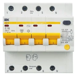 Выключатель автоматический дифференциального тока 4п C 16А 30мА тип AC 4.5кА АД-14 KARAT IEK MAD10-4-016-C-030