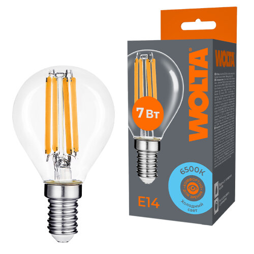 Светодиодная лампа WOLTA FILAMENT WF-G45-7W6KE14 7Вт 6500K Е14 - фото 1.