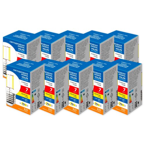 LED-G45-7W-3000K-E27-CL-SLF Набор из 10штук Лампа светодиодная, Форма шар, прозрачная, Серия Optima Филамент, Теплый белый свет 3000K - фото 1