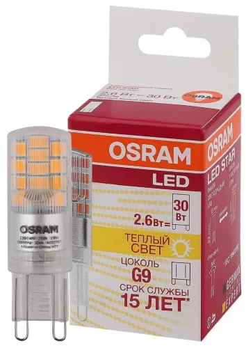 Лампа светодиодная 2.6W/2700K (=30W) 230V G9 | 320Lm d15x52 | LED Star | - OSRAM. Фото 3
