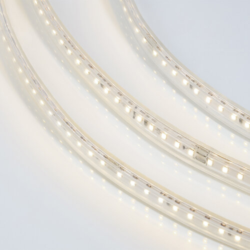 Светодиодная лента герметичная WOLTA WLS-220V-2835-10W/4000/S120 220В SMD2835 120led/м 10Вт/м 750лм/м 4000К IP65. Бобина 50 м., в комплекте: сетевой шнур, 2 заглушки, 2 коннектора, 2 фикс. клипсы. - фото 1.