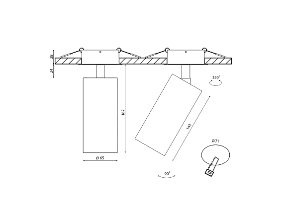 'Крепление сменное М4 для светильников VILLY, поворотное встраиваемое, цвет Белый, VL-M4-WH. Фото 2