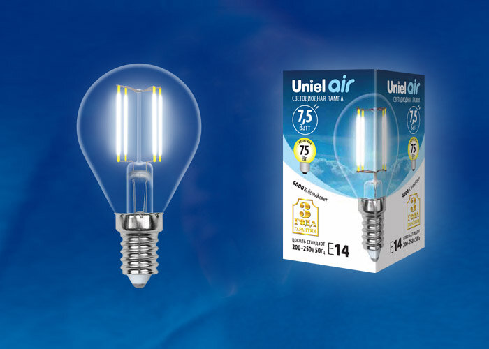 LED-G45-7,5W/NW/E14/CL GLA01TR Лампа светодиодная. Форма "шар", прозрачная. Серия Air. Белый свет (4000K) - фото