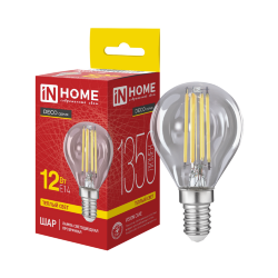 Лампа светодионая LED-ШАР-deco 12Вт 230В Е14 3000К 1350Лм прозрачная IN HOME