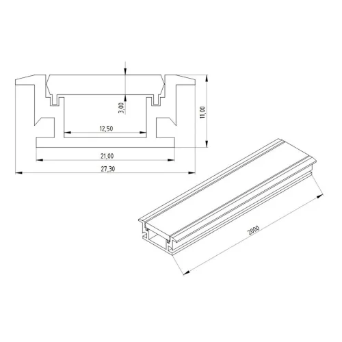 Алюминиевый профиль встраиваемый 783 (2000x27.3/21x11мм с ударопрочным рассеивателем) - фото II