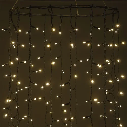 Гирлянда Занавес Облегченный c Колпачком 2 x 1 м Тепло-Белый 220В, 200 LED, Провод Черный Каучук 2,3мм, IP65. Фото 3.