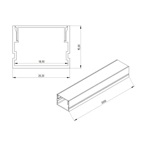 Алюминиевый профиль 772 (2000x20.2x15мм с рассеивателем) - фото II