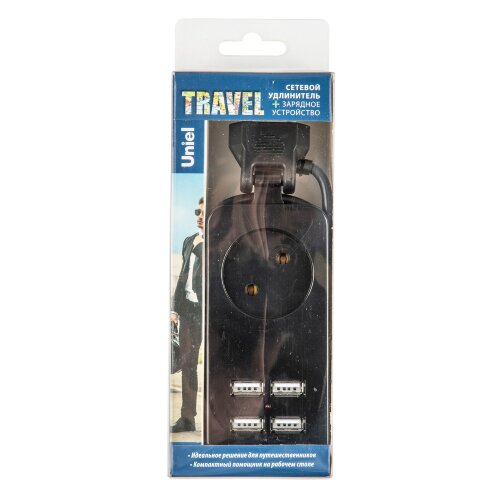 S-CT1-1.5U BLACK Удлинитель серии Travel, шнур 1.5м., 1 гнездо, 10A, б-з, 4USB2.1A, Черный - фото 2