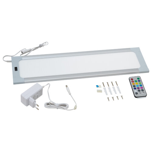 ULI-F42-7.5W-RGB-RC-DIM SENSOR IP20 SILVER Панель линейная светодиодная ультратонкая, с бесконтактным выключателем, диммер, пульт ду, 460х120х11мм, 260Lm, Серебристый - фото 1